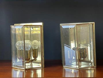Wandkandelaar (2) - Verguld messing - Lantaarn van kristal, Antiek en Kunst