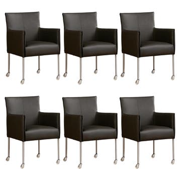 Set van 6 Leren eetkamerstoelen More - Toledo Antracite, Ophalen of Verzenden, Nieuw, Leer