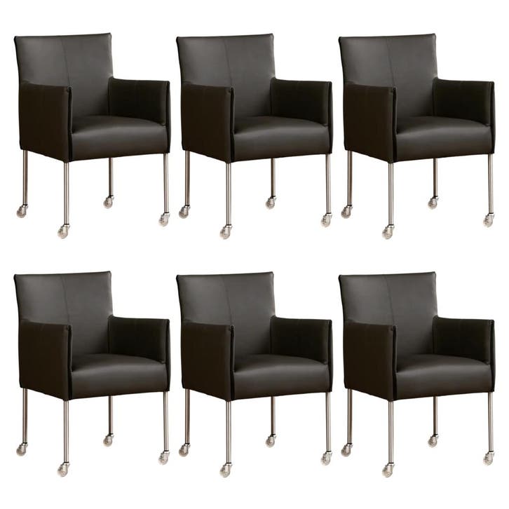 Set van 6 Leren eetkamerstoelen More - Toledo Antracite, Huis en Inrichting, Stoelen, Nieuw, Leer, Ophalen of Verzenden
