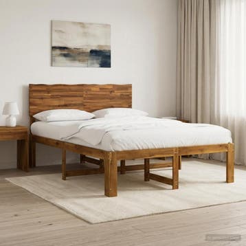 vidaXL Tweepersoonsbed met hoofdeinde ROSTOCK Naturel 135 x, Bruin, Verzenden, Nieuw, Twijfelaar