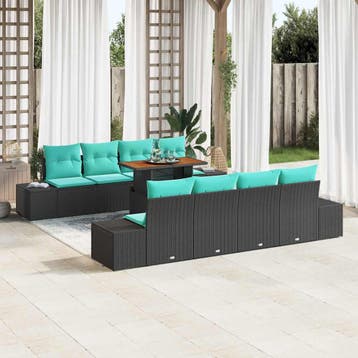 vidaXL Tuin Sofa Set 9 st Zwart Poly riet, Verzenden, Nieuw, Meer dan 8 zitplaatsen