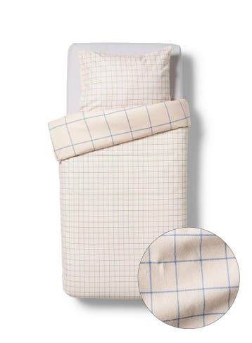 HEMA Dekbedovertrek 140x200/220cm flanel ruiten blauw, Verzenden, Nieuw, Beige