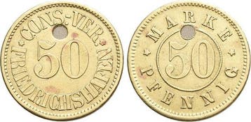 50 Pfennig Fredrichshafen, Stadt (wuerttemberg) Consum Ve..., Verzenden