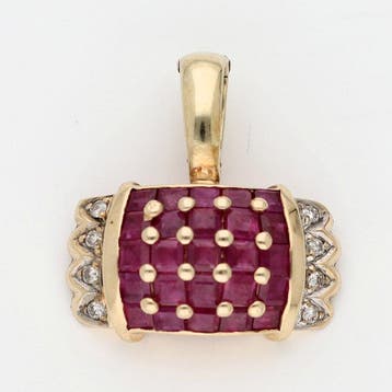Hanger - 14 karaat Geel goud - 1.16ct. tw. Robijn - Diamant