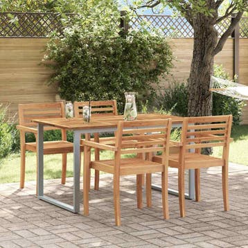 vidaXL Tuinstafel Grijs 140 x 80 x 75 cm Massief Acaciahout, Verzenden, Nieuw
