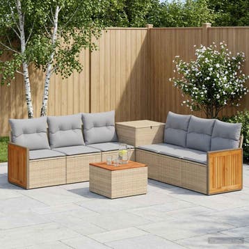 vidaXL Bankstel 8 st Beige en Licht Grijs Poly Rattan en, Verzenden, Nieuw