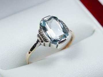 - Art Deco - 8K goud/zilver - 3.00 ct natuurlijke aquamarijn, Antiek en Kunst, Kunst | Designobjecten