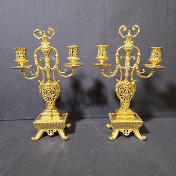 Pendule (2) Lodewijk XVI-stijl - Verguld brons - 1850-1900 -