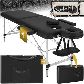 Massagetafel 2 zones met matras en aluminium frame - zwart, Verzenden, Nieuw