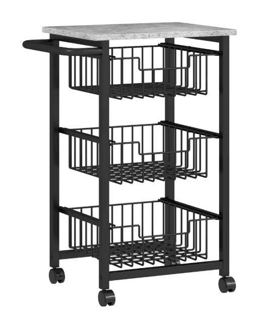 Lichtgrijze Keukenwagen op Wielen met 3 Manden – 91 cm, Huis en Inrichting, Keuken | Keukenelementen, Nieuw, Verzenden