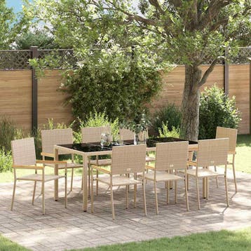 vidaXL Tuin eettafelset 9 pcs Beige poly rattan, Tuin en Terras, Tuinstoelen, Verzenden, Nieuw, Rotan