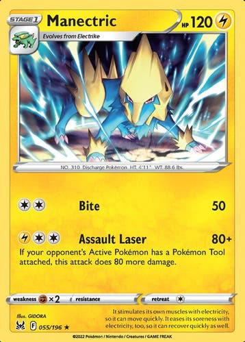 Manectric 055/196 Reverse Holo  Lost Origin, Ophalen of Verzenden, Nieuw, Losse kaart, Foil