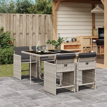 vidaXL 5-delige Tuinset met kussens poly rattan lichtgrijs, Tuin en Terras, Verzenden, Nieuw, 4 zitplaatsen, Tuinset