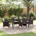 vidaXL Tuin eettafelset met kussen 5 pcs Bruin poly rattan, Verzenden, Nieuw, Rotan