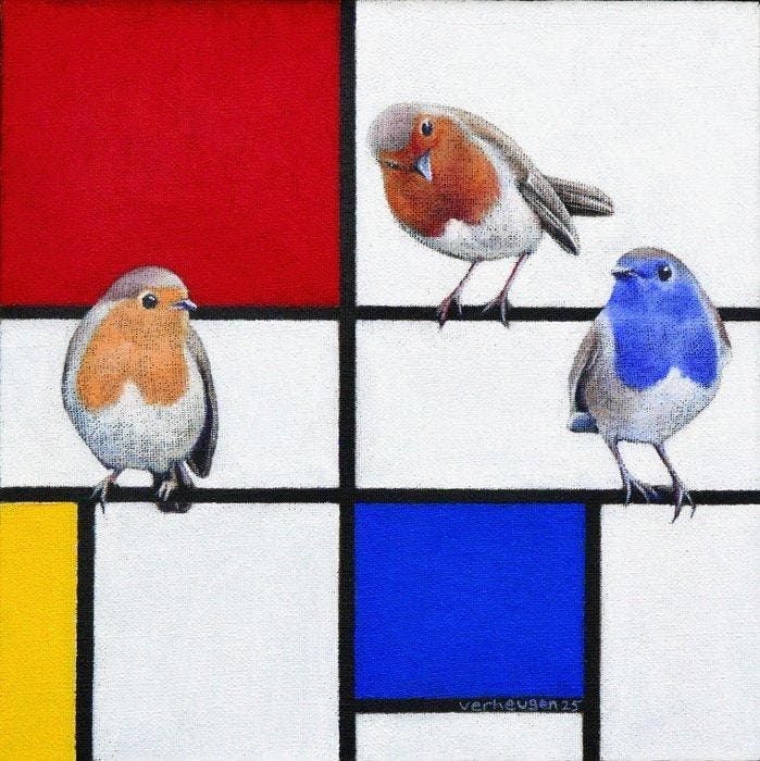 Jos Verheugen - Free after Mondrian, with Blue-, Yellow- and, Antiek en Kunst, Kunst | Schilderijen | Modern