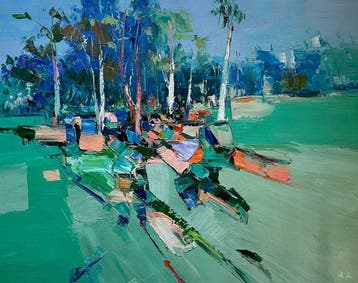 Andrea Loria (1963) - Isola verde su prato menta