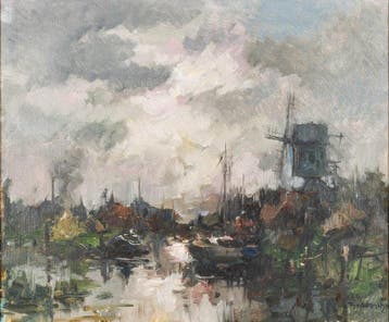 Theodorus van Oorschot (1910-1989) - Molen aan het water, Antiek en Kunst