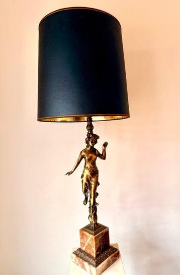 Lamp - Gepatineerd brons - Art-deco-lamp 106 cm, Antiek en Kunst, Curiosa en Brocante
