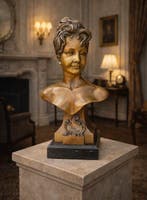 Beeld, XL Lady Bust - Art Nouveau - 60 cm - Brons, Marmer, Antiek en Kunst