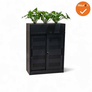 Schuifdeurkast -  Basic - Zwart - 105cm - Inclusief plantenb, Werkplek, Ophalen of Verzenden, Gebruikt, Kast
