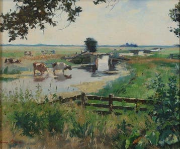 Louis Bron (1884-1959) - Hollands landschap met koeien, Antiek en Kunst