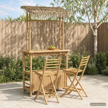 vidaXL Buitenbar tafel en krukken 3 st Naturel Bamboe, Verzenden, Nieuw, Hout, 3 zitplaatsen