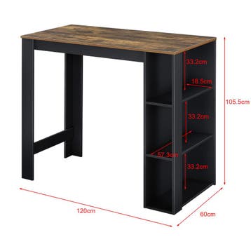 Bartafel Danderyd met 3 planken 120x60x105,5 zwart en houtkl, Huis en Inrichting, Tafels | Statafels, Verzenden, Nieuw