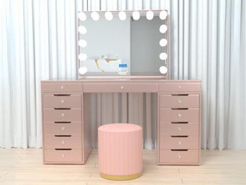 Veiling - Luxe kaptafel met verlichting - Roze - Incl. poef, Nieuw