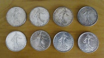 Frankrijk. 5 Francs 1960/1965 Semeuse (lot de 8 monnaies en