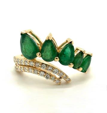 Ring - 14 karaat Geel goud - 2.15ct. tw. Smaragd - Diamant, Nieuw