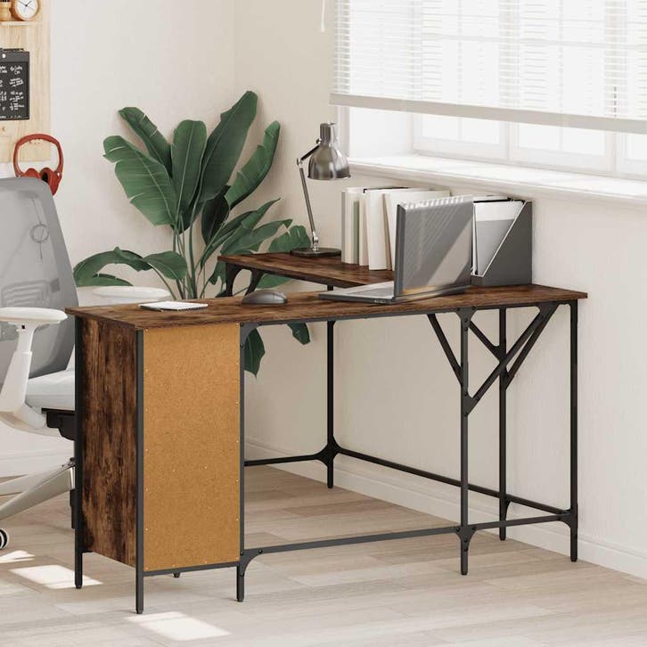 vidaXL Bureau 141x141x75 cm bewerkt hout gerookt, Huis en Inrichting, Bureaus, Nieuw, Verzenden