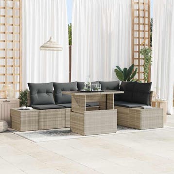 vidaXL Tuin Sofa Set 6 st Lichtgrijs poly rattan, Verzenden, Nieuw, Rotan, 6 zitplaatsen