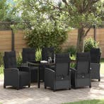 vidaXL Tuin eettafelset met kussen 7 pcs Zwart poly rattan, Verzenden, Nieuw, Rotan, 7 zitplaatsen