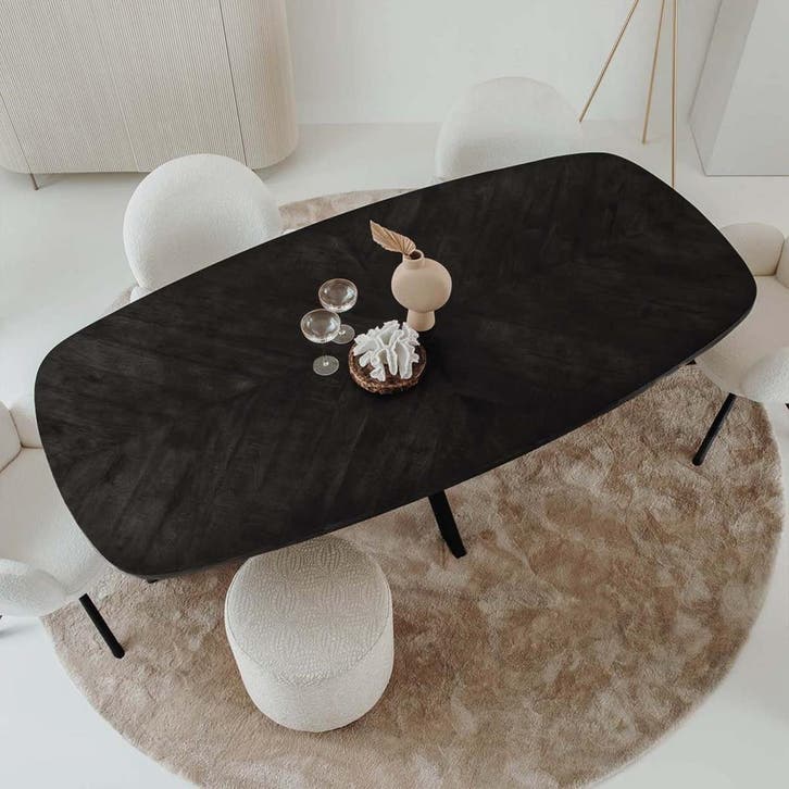 *WOONWINKEL* Tower Living Silvi Ovale Eettafel Zwart Mango 1, Huis en Inrichting, Tafels | Eettafels, Nieuw, Verzenden