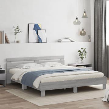 vidaXL Bedframe met hoofdeinde en LED-licht grijs sonoma, Eenpersoons, Verzenden, Nieuw, 80 cm