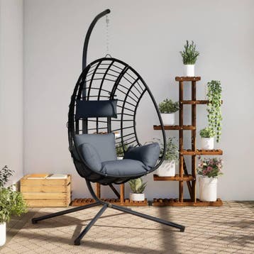 vidaXL Hangstoel met standaard rattan en staal, Verzenden, Nieuw