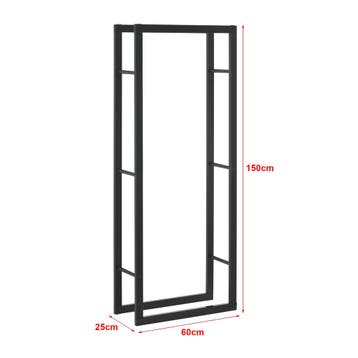 [en.casa] Brandhout rek houtopslag Täby 60x25x150 cm zwart, Tuin en Terras, Haardhout, Verzenden