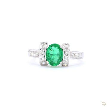 Ring - 18 karaat Witgoud - 1.38ct. tw. Smaragd - Diamant, Nieuw
