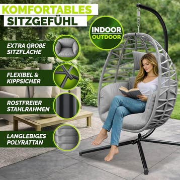 Egg Hangstoel - Hangstoel met standaard - Binnen en buiten -, Verzenden, Zo goed als nieuw