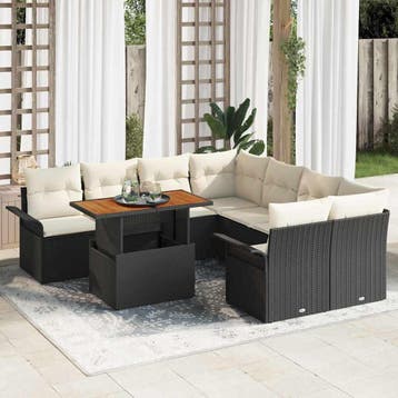 vidaXL Tuin Sofa Set 9 st Zwart Poly riet, Verzenden, Nieuw, Rotan, Meer dan 8 zitplaatsen