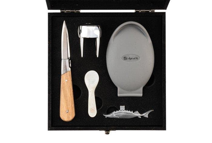 Laguiole - Champagne / Caviar / Oyster set - Oak Wood, Antiek en Kunst, Antiek | Keukenbenodigdheden