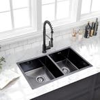 Dubbele spoelbak met droogrek | Wasbak | 87x44x20cm | Zwart, Verzenden, Nieuw