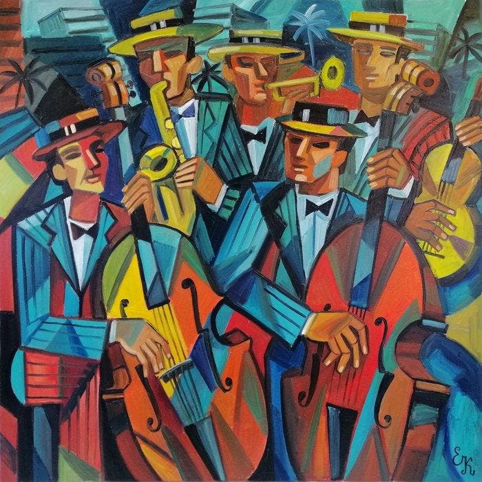 Elena Khmeleva - Orchestre de jazz, Antiek en Kunst, Kunst | Schilderijen | Modern