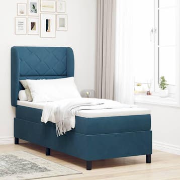 vidaXL Boxspringbed met hoofdeinde Donkerblauw 200 x 80 cm, Verzenden, Nieuw, Blauw, Stof