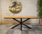 Eettafel Fishbone met kruispoot | Mangohout visgraat -, Huis en Inrichting, Tafels | Eettafels, Ophalen of Verzenden, Nieuw