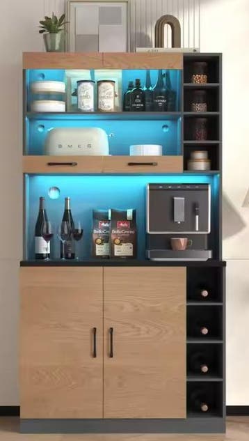 Keukenkast met LED &amp; Magnetronplank – 100×47×187 cm Hout, Verzenden, Nieuw