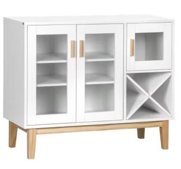 Wit Keukensideboard met Glazen Deuren en Wijnrek 90×37×75, Huis en Inrichting, Verzenden, Nieuw
