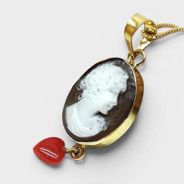 Koraal - Argento 925 - Cameo - Handgegraveerde camee