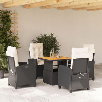 vidaXL 5-delige Tuinset met kussens poly rattan zwart, Verzenden, Nieuw, Tuinset