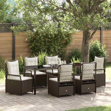 vidaXL Tuin eettafelset 7 pcs Bruin poly rattan, Verzenden, Nieuw, Rotan, 7 zitplaatsen